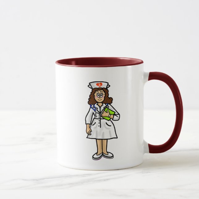 Brunette Female Nurse Mug Ajouter un nom! (Droite)