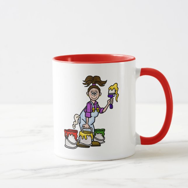 Brunette Femme Peintre Nom Mug (Droite)