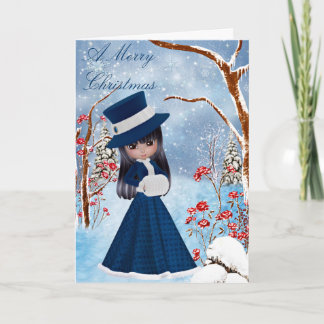 Brunette Girl, Neige, Carte de voeux de Noël