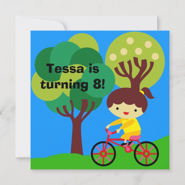 Brunette Girl on Bicycle Invitation d'anniversaire (Devant)