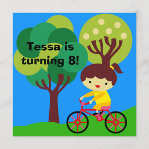 Brunette Girl on Bicycle Invitation d'anniversaire