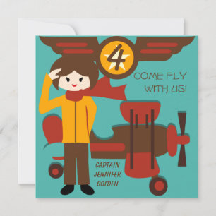 Brunette Girl Pilot Invitations d'anniversaire