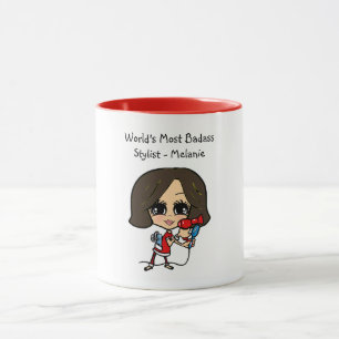 Brunette Hair Styliste Caricature MUG Personnalisé