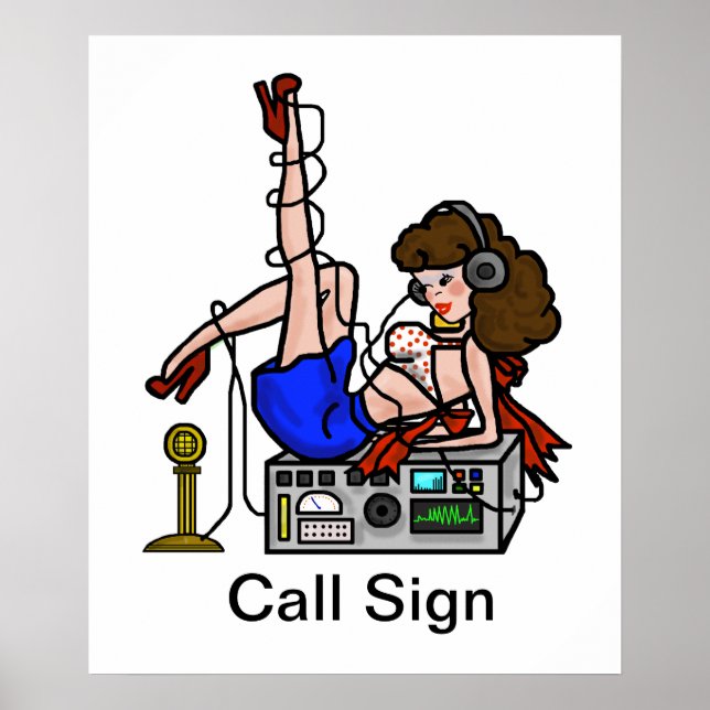 Brunette Ham Radio Pin-up Girl Poster Customiser I (Devant)