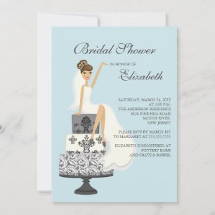 Brunette Mariée Douche nuptiale Invitation Blue Gr