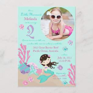 Brunette Mermaid Invitation au deuxième anniversai