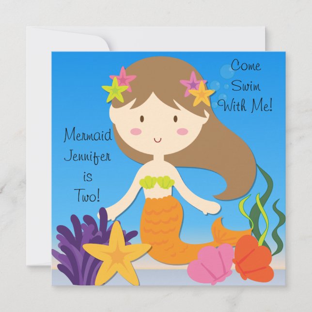 Brunette Mermaid Invitation d'anniversaire personn (Devant)