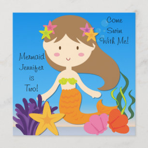 Brunette Mermaid Invitation d'anniversaire personn