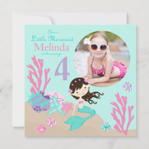 Brunette Mermaid Invitation du quatrième anniversa