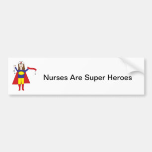 Brunette Nurses Super Hero Bumper Sticker