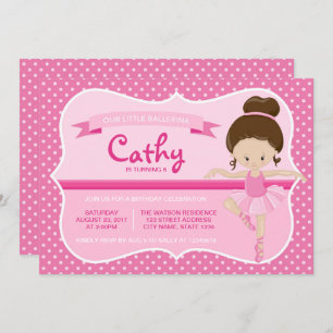 Brunette Pink Ballerina Invitation Anniversaire