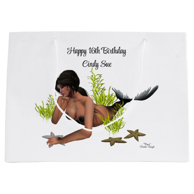 Brunette Sirène Avec Sac Cadeau Starfish (Devant)