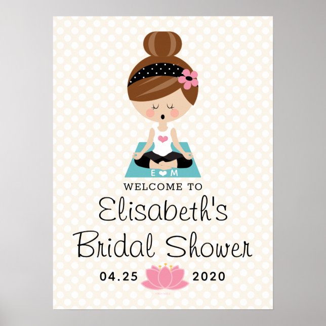 Brunette Yoga Fête des mariées Affiche de bienvenu (Devant)