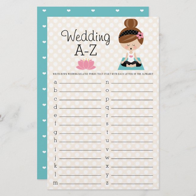Brunette Yoga Fête des mariées Mariage A-Z Jeu (Devant / Derrière)