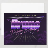 Bruno Name Prénom lila retro Carte Anniversaire