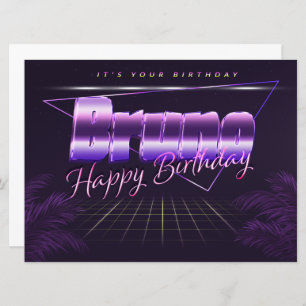 Bruno Name Prénom lila retro Carte Anniversaire
