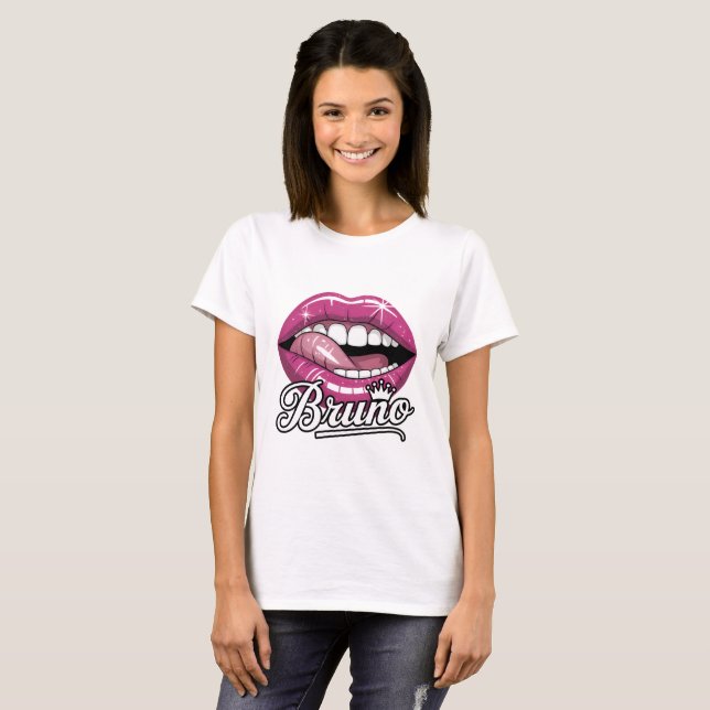 Bruno Pink Glitter Lips T-Shirt - Pop Art Sassy Sp (Devant entier)