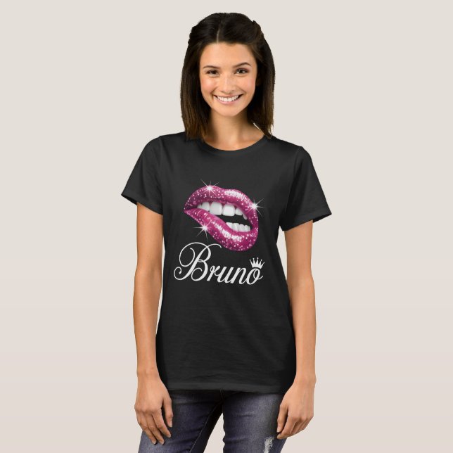 Bruno Pink Glitter Lips T-Shirt - Sassy Pop Art Sp (Devant entier)