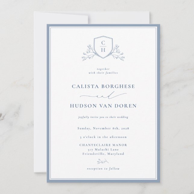 BRUNSWICK Floral Monogram Wedding Crest Invitation (Devant)
