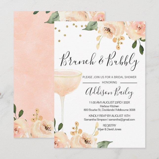 Brush Brunch Champagne Invitation à la douche nupt (Devant / Derrière)