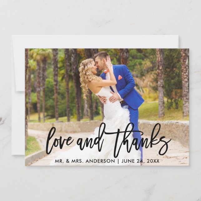 Brush moderne Script Love et Merci photo Mariage (Devant)