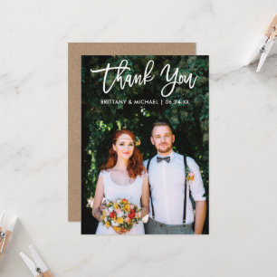 Brush Script Mariage Photo Kraft Carte de remercie