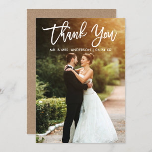 Brush Script Mariage Photo Kraft Carte de remercie