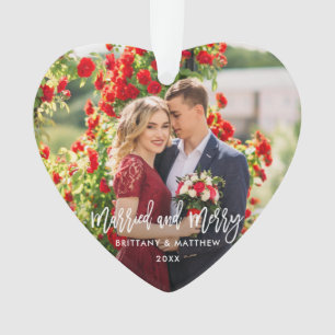 Brush Script Marié et Joyeux Photo Mariage Coeur