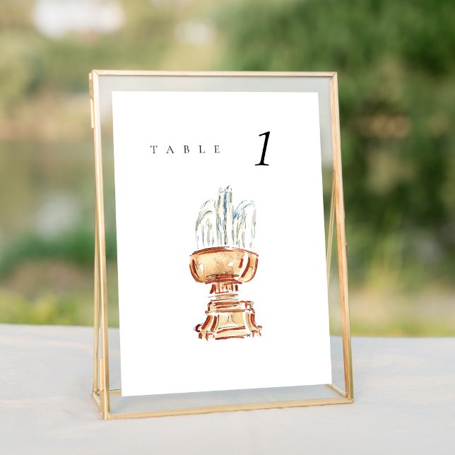 Bryant Park Fountain New York Mariage (Watercolor Bryant Park Fountain New York City wedding table number sign.)
