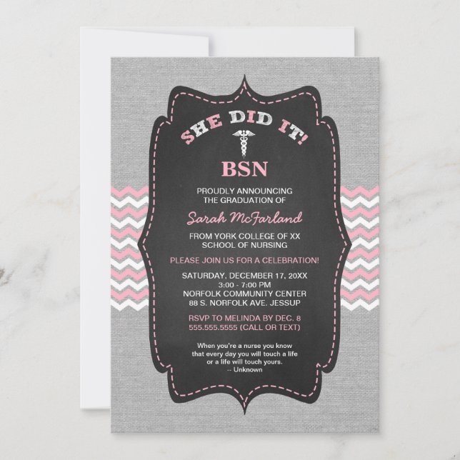 BSN Infirmière invitations de diplôme, PINK tablea (Devant)