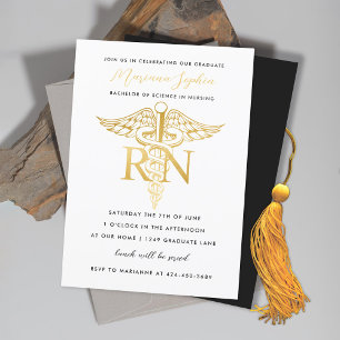 BSN RN Nurse Graduation Party Faire-part Gold