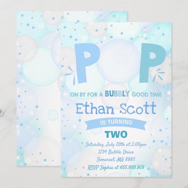 Bubble Fête Anniversaire Invitation Bubbly Anniver (Devant / Derrière)