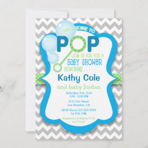 Bubble Pop Boy Baby shower Blue & Green Invitation