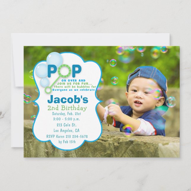 Bubble Pop Boy Photo Anniversaire Fête Invitation (Devant)