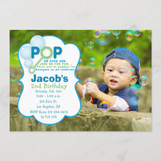 Bubble Pop Boy Photo Anniversaire Fête Invitation