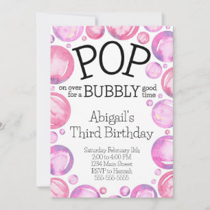 Bubble rose Invitation de fête d'anniversaire