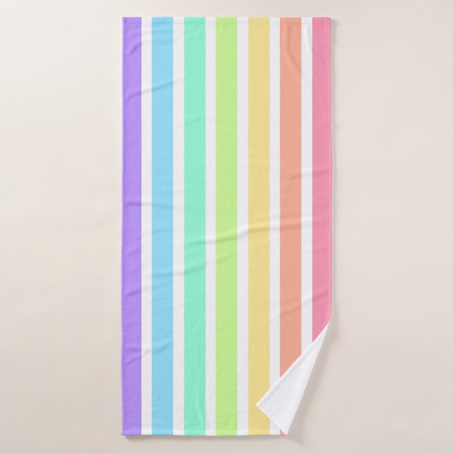 Bubblegum arc-en-ciel et bandes blanches (Serviette de bain)