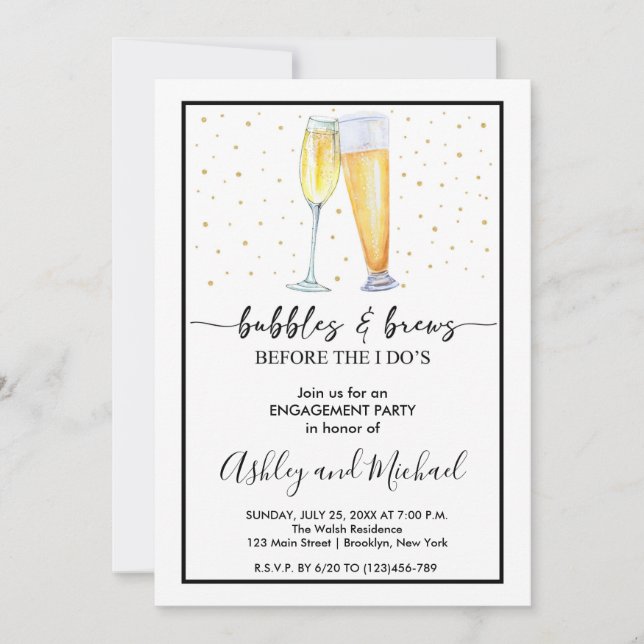 Bubbles and Brews Engagement Party Invitation (Devant)