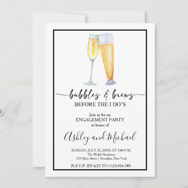 Bubbles and Brews Engagement Party Invitation (Devant)
