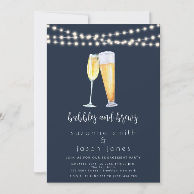 Bubbles and Brews Engagement Party Invitation (Devant)