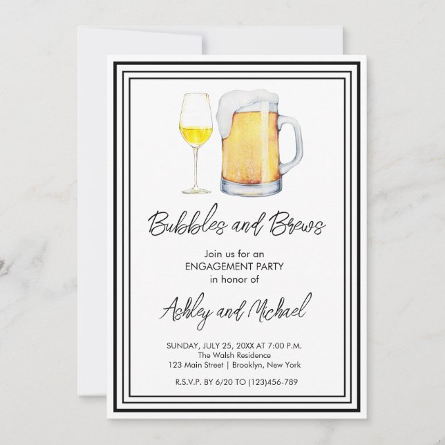 Bubbles and Brews Engagement Party Invitation (Devant)
