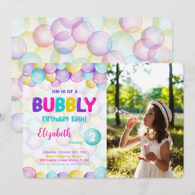 Bubbles Anniversaire Photo Invitation (Devant / Derrière)