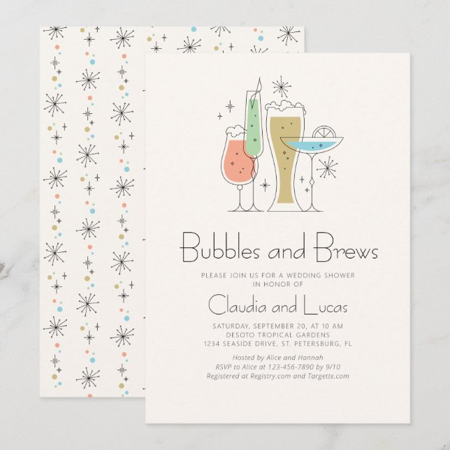 Bubbles Brews Couples Wedding shower Invitation (Devant / Derrière)