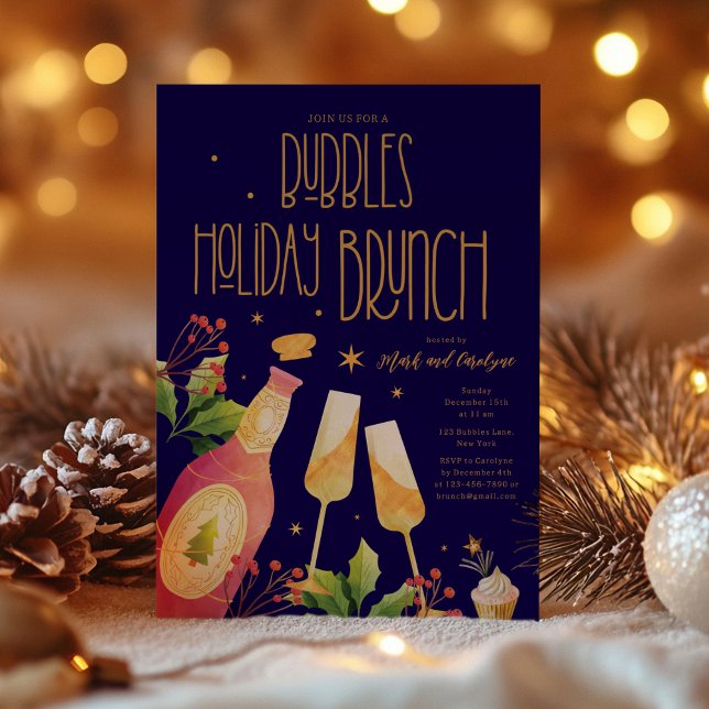 Bubbles Fête Brunch Modèle Invitation (Bubbles Holiday Brunch Party Invitation Template)