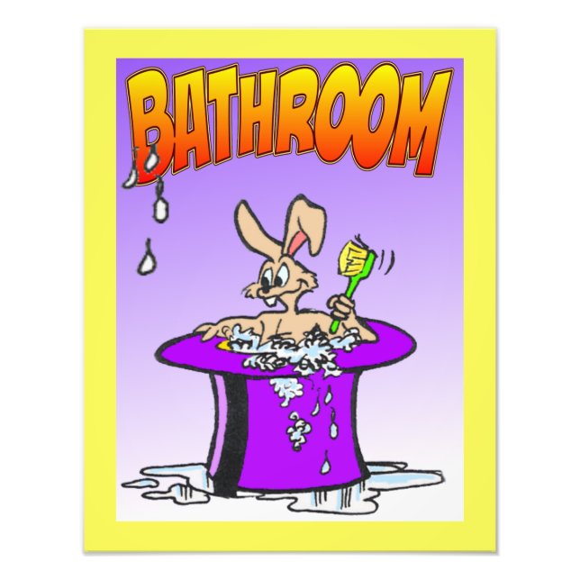 Bubbling Bunny salle de bain poster Cust. Couleur  (Devant)