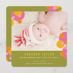 Bubbly Cercles Fuchsia rose fille Faire-part bébé