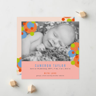 Bubbly Circles Baby Girl Photo Faire-part de naiss