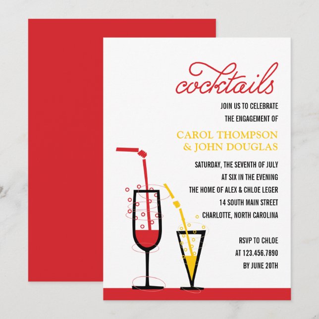 Bubbly Cocktails Engagement Party Invitation (Devant / Derrière)