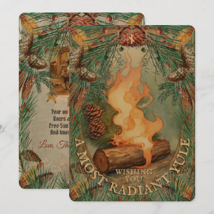 Bûche de Noël Carte du solstice d'hiver vintage -