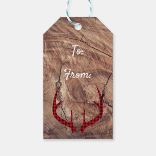 Buck Antler Wood Holiday étiquette cadeau